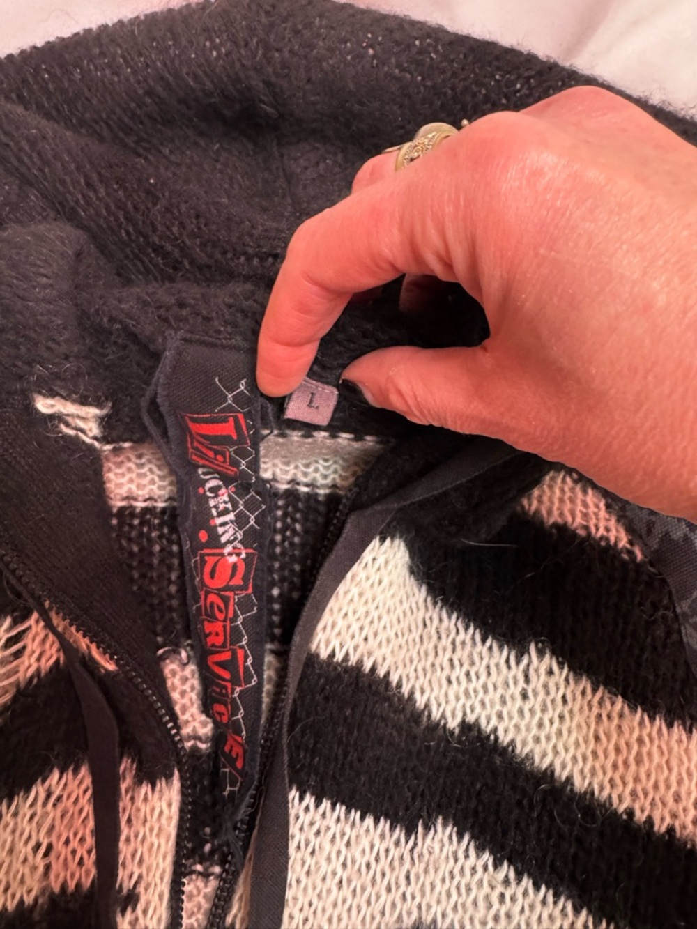 Lip Service Black & White Striped Knit Zip Hoodie - Picture 4 of 5